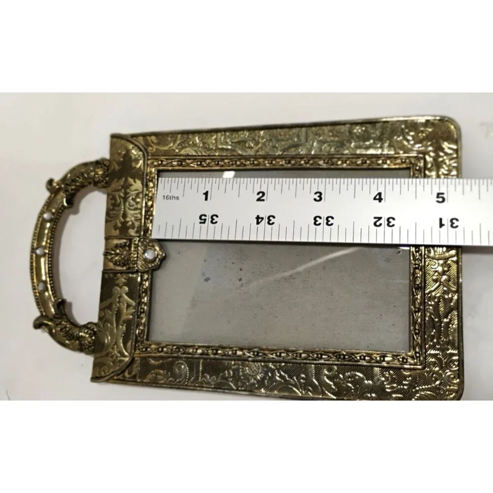 Vintage Gold Metal Jeweled Ornate Photo Picture Frame 3x5 Photo GORGEOUS 7